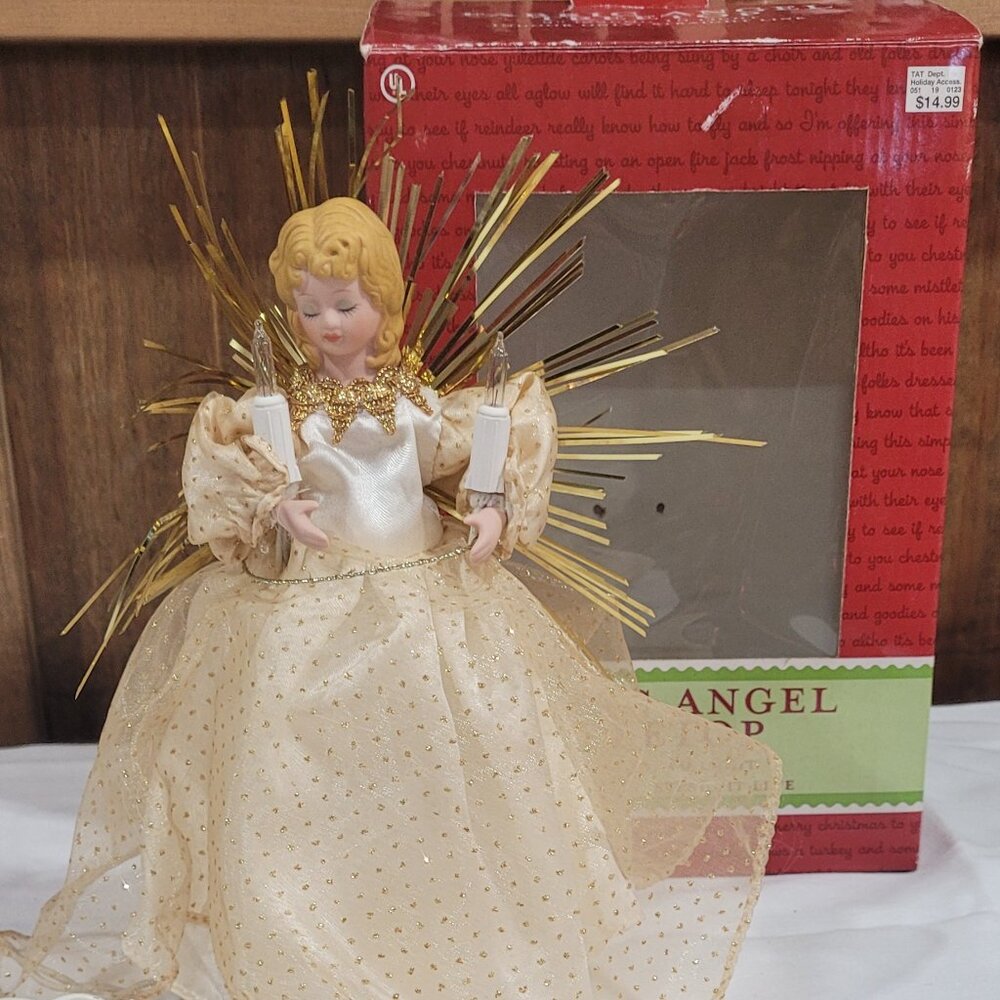 Vintage Christmas Light Up Tree Topper Angel Christmas Decoration